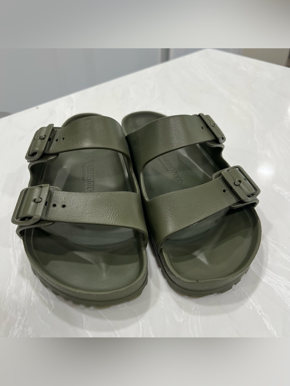 Birkenstock Olive Green Two-Buckle EVA Slide Sandals Comfy Summer Men’s Size 41